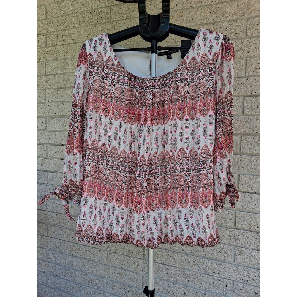 Women’s Sara Michelle Peasant Blouse Boho Paisley Geometric Print
